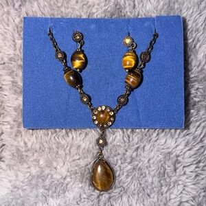 Elegant Tiger Eye Necklace and Earring Set